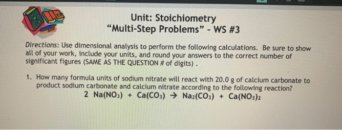 Unit stoichiometry multi step problems ws 3 answer key